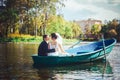 Bride and Groom in the Pleasure Boat Royalty Free Stock Photo