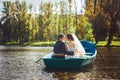 Bride and Groom in the Pleasure Boat Royalty Free Stock Photo