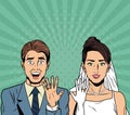 Bride and groom pop art cartoon Internet Security, baniking online