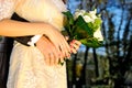 Bride and groom's hands with wedding rings Royalty Free Stock Photo