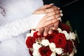Bride and groom's hands with wedding rings. Royalty Free Stock Photo