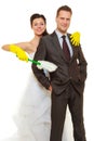 Bride and groom sharing household duties