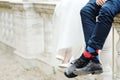 Bride and groom shoes and socks