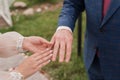 bride and groom show their rings wedding rings and hands Royalty Free Stock Photo