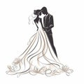 Elegant Continuous Line Wedding Illustration With Bride And Groom Silhouettes Royalty Free Stock Photo