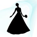 The bride and groom are standing side by side, black and white silhouettes Royalty Free Stock Photo