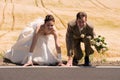 Bride and groom on starting line