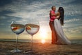 Bride and groom at sunset Royalty Free Stock Photo