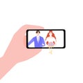 The bride and groom take a selfie, vector graphics Royalty Free Stock Photo