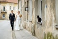 Bride and groom taking a walk Royalty Free Stock Photo