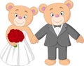 Bride and groom teddy bears getting married