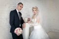 Bride an groom on their wedding day near fireplace Royalty Free Stock Photo