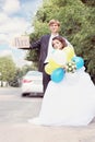 The bride and groom travel, tinted Royalty Free Stock Photo