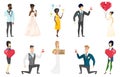 Bride and groom vector illustrations set. Royalty Free Stock Photo