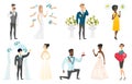Bride and groom vector illustrations set.