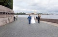 Bride and groom walk around the city of St. Petersburg, the Neva Royalty Free Stock Photo