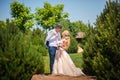 The bride and groom on a walk in the summer. Newlyweds in the park. Summer wedding in nature, Ukraine, Dnipro Royalty Free Stock Photo