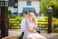 The bride and groom on a walk in the summer. Newlyweds in the park. Summer wedding in nature, Ukraine, Dnipro Royalty Free Stock Photo