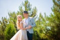 The bride and groom on a walk in the summer. Newlyweds in the park. Summer wedding in nature, Ukraine, Dnipro