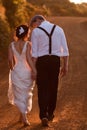 Bride and groom walking Royalty Free Stock Photo