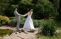 Bride and groom walking Royalty Free Stock Photo