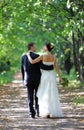 Bride and groom walking