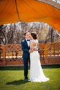 Bride and groom walking at the river Royalty Free Stock Photo