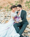 Bride and groom at wedding ceramony near sea Royalty Free Stock Photo