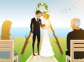 Bride And Groom. Wedding ceremony on the beach by the sea. Newlyweds, Valentines Day. vector illustration card, Love Royalty Free Stock Photo