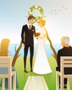 Bride And Groom. Wedding ceremony on the beach by the sea. Newlyweds, Valentines Day. vector illustration card, Love Royalty Free Stock Photo