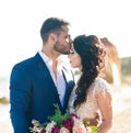 Bride and groom at wedding ceremony near sea Royalty Free Stock Photo