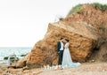 Bride and groom at wedding ceremony near sea Royalty Free Stock Photo