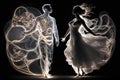 Bride and groom wedding couple in silhouette with glowing lines, illustration, generative AI Royalty Free Stock Photo