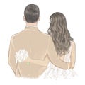 Bride and Groom on Wedding day hand drawn Illustration Royalty Free Stock Photo