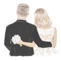Bride and Groom on Wedding day hand drawn Illustration Royalty Free Stock Photo