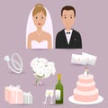 Bride, groom and wedding illustration collection. Vector illustration Royalty Free Stock Photo