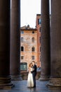 Bride and groom wedding poses in front of Pantheon, Rome, Italy Royalty Free Stock Photo