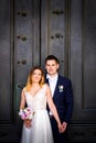 Bride and groom wedding poses in front of Pantheon, Rome, Italy Royalty Free Stock Photo