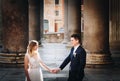Bride and groom wedding poses in front of Pantheon, Rome, Italy Royalty Free Stock Photo