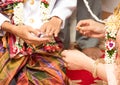 Bride, groom, wedding ring tied arms guests attended the weddin Royalty Free Stock Photo