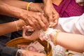 Bride, groom, wedding ring tied arms guests attended the weddin Royalty Free Stock Photo