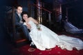 Bride and groom on the wedding walk in the modern hotel hall Royalty Free Stock Photo