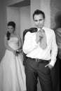 Bride and groom on the wedding walk in the modern hotel hall Royalty Free Stock Photo