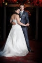 Bride and groom on the wedding walk in the modern hotel hall Royalty Free Stock Photo