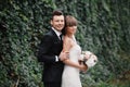 Bride and groom at the wedding. Young happy couple elegant stylish bride and groom.portrait of brides