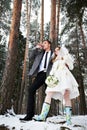 Bride And Groom In Winter Forest