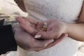 Bride hand with ring and nice flowers Royalty Free Stock Photo