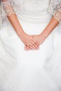 Bride hand on wedding dress with a nice manicure Royalty Free Stock Photo