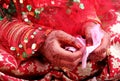 Bride hands showing Nervousness Royalty Free Stock Photo