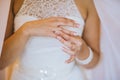 Bride hands wedding ring Royalty Free Stock Photo